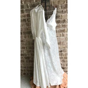Vintage Linda Maxi Nightgown Robe Set Medium Cream Peignoir Lace Honeymo…